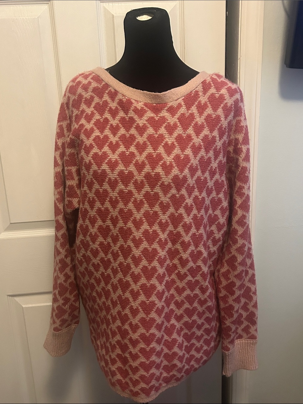 Maurices Large Rose Pink and Cream Geometric Crewneck Sweater